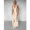 Béžové dlouhé společenské šaty CELESTIA s vlečkou (Veľkosť ONESIZE)