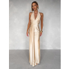Béžové dlhé spoločenské šaty CELESTIA s vlečkou
