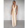 Béžové dlouhé společenské šaty CELESTIA s vlečkou (Veľkosť ONESIZE)