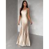Béžové společenské dlouhé šaty GAREVIA s rozparkem (Veľkosť ONESIZE)