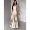 Béžové spoločenské dlhé šaty GAREVIA s rázporkom