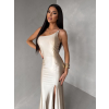 Béžové spoločenské dlhé šaty GAREVIA s rázporkom