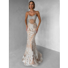 Béžové trblietavé luxusné plesové dlhé šaty JEMIQUE