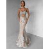 Béžové třpytivé luxusní plesové dlouhé šaty JEMIQUE (Veľkosť M)