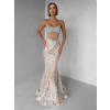 Béžové trblietavé luxusné plesové dlhé šaty JEMIQUE
