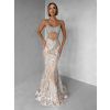 Béžové třpytivé luxusní plesové dlouhé šaty JEMIQUE (Veľkosť M)
