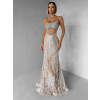 Béžové trblietavé luxusné plesové dlhé šaty JEMIQUE