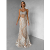 Béžové trblietavé luxusné plesové dlhé šaty JEMIQUE