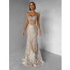 Béžové třpytivé luxusní plesové dlouhé šaty JEMIQUE (Veľkosť M)