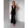 Černé společenské krajkové dlouhé šaty ZERULON (Veľkosť ONESIZE)