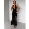 Černé společenské krajkové dlouhé šaty ZERULON (Veľkosť ONESIZE)
