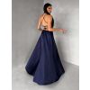 Tmavě modré dlouhé plesové šaty CELLINES se šněrováním (Veľkosť L)