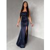 Tmavě modré společenské korzetové plesové šaty ZONTIRE (Veľkosť ONESIZE)