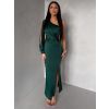 Smaragdové společenské večerní šaty DUFOUR na jedno rameno (Veľkosť ONESIZE)