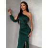 Smaragdové společenské večerní šaty DUFOUR na jedno rameno (Veľkosť ONESIZE)