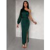 Smaragdové společenské večerní šaty DUFOUR na jedno rameno (Veľkosť ONESIZE)