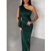 Smaragdové společenské večerní šaty DUFOUR na jedno rameno (Veľkosť ONESIZE)