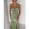 Zelenkavé plesové třpytivé luxusní šaty RAVELLE (Veľkosť L)