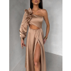 Zlaté dlhé saténové spoločenské šaty ZAYVIX