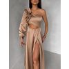 Zlaté dlouhé saténové společenské šaty ZAYVIX (Veľkosť ONESIZE)