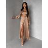 Zlaté dlouhé saténové společenské šaty ZAYVIX (Veľkosť ONESIZE)