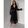 Čierne krajkové spoločenské midi šaty LIRONDE