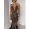 Hnědé luxusní plesové třpytivé šaty RAVELLE na ramínka (Veľkosť L)
