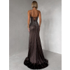 Hnedé luxusné plesové trblietavé šaty RAVELLE na ramienka
