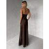 Tmavě hnědé společenské saténové dlouhé šaty ZUNDARA (Veľkosť L)