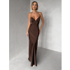 Tmavo hnedé spoločenské saténové dlhé šaty ZUNDARA