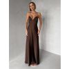 Tmavě hnědé společenské saténové dlouhé šaty ZUNDARA (Veľkosť L)