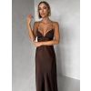 Tmavě hnědé společenské saténové dlouhé šaty ZUNDARA (Veľkosť L)