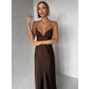 Tmavo hnedé spoločenské saténové dlhé šaty ZUNDARA