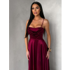 Vínové saténové dlhé spoločenské šaty LUNOREX