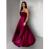 Vínové saténové dlhé spoločenské šaty LUNOREX