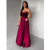 Vínové saténové dlhé spoločenské šaty LUNOREX