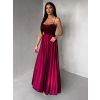 Vínové saténové dlouhé společenské šaty LUNOREX (Veľkosť ONESIZE)