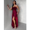 Vínové saténové dlhé spoločenské šaty LUNOREX