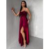 Vínové saténové dlouhé společenské šaty LUNOREX (Veľkosť ONESIZE)
