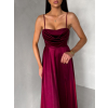 Vínové saténové dlhé spoločenské šaty LUNOREX