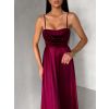 Vínové saténové dlouhé společenské šaty LUNOREX (Veľkosť ONESIZE)