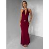 Vínové společenské dlouhé šaty ARKENY s ozdobou (Veľkosť M/L)