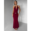 Vínové spoločenské dlhé šaty Arkeny s ozdobou