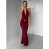 Vínové společenské dlouhé šaty ARKENY s ozdobou (Veľkosť M/L)
