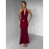 Vínové spoločenské dlhé šaty Arkeny s ozdobou