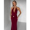 Vínové společenské dlouhé šaty ARKENY s ozdobou (Veľkosť M/L)