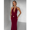 Vínové spoločenské dlhé šaty Arkeny s ozdobou