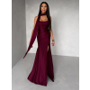 Vínové spoločenské dlhé šaty BELUNA so šálom