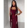 Vínové společenské dlouhé šaty BELUNA se šálem (Veľkosť ONESIZE)
