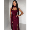 Vínové spoločenské dlhé šaty BELUNA so šálom